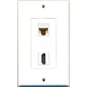 RiteAV - 1 x Cat6 Ethernet Female and 1 x HDMI Port Wall Plate White Decorative