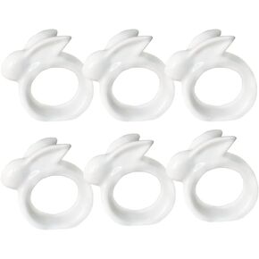 Napkin Rings, Easter Bunny Napkin Rings for Easter Table Decor, Set of 6 Porcelain Rabbit Napkin Rings Holder for Easter Table Decor Dinning Room Dinner Spring Table Setting Decoration