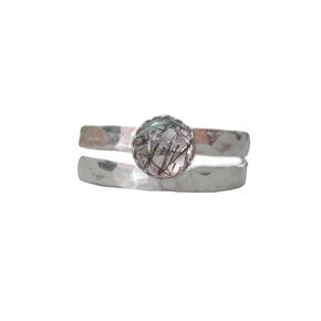 Rutile Quartz Ring in Hammered Sterling Silver, Adjustable Band