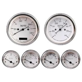 Classic 1 serious Electrical 6 Gauge Set White Dial for Car's Instrument Cluster - Includes GPS Function Speedometer & Tachometer - Volt, Fuel Level, Water Temperature & Oil Pressure Gauge.