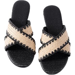 Mtzyoa Women Flat Sandals Summer Dressy Casual Braided Leather Crossover Nude Sandalias para mujer Cute Vacation Bohemian Slides