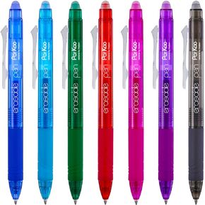 ParKoo Retractable Erasable Gel Pens Clicker, Extra Fine Point 0.5 mm, No Need for White Out, 7 Assorted Colors Inks for Planners and Crossword Puzzles