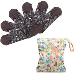 Teamoy 6Pcs 7.9 Inches Sanitary pad, Reusable Washable Cloth Menstrual Pads/Panty Liners with Wet Bag, Super-Absorbent, Soft and Comfortable, Perfect for Light Flow(Small,Jungle)