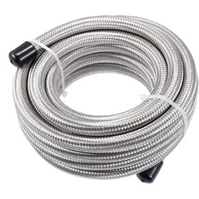 X AUTOHAUX 20ft 10AN خرطوم الوقود AN10 العالمي سيارة مضفر الفولاذ المقاوم للصدأ CPE النفط الوقود الغاز خط خرطوم فضي لهجة