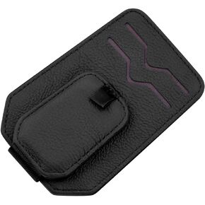 Leather Car Sun Visor Organizer with Sunglass Holder, Multifunctional Eyeglasses Ticket Credit Card Clip and Bills Storage Pocket, Universal Auto Interior Accessories（Black）