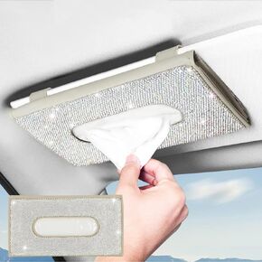 eing Car Tissue Holder Bling Cute Car Accessories for Women Sparkly Leather Sun Visor Napkin Hanging Stuff with Crystal Diamonds, 1 - Pack Black