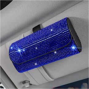 Bling Car Sunglass Holder for Sun Visor, Sparkling Crystal Leather Automotive Eyeglasses Mount Clip Organizer with Hidden Magnetic Closure for Men Women, Universal for SUV Truck Van（White）
