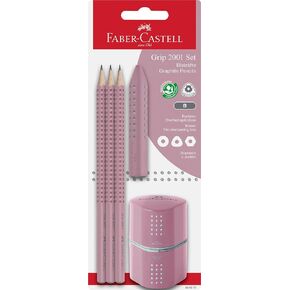 Faber-Castell 580023 Grip 2001 Pencil Set 5-Piece with 3 Pencils, Eraser and Sharpener, Blue