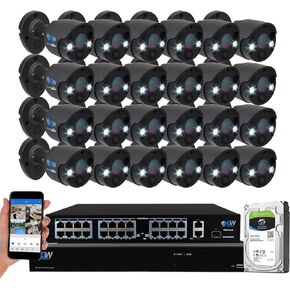 GW Security 2-Way Audio Floodlight 5.0 Megapixel PoE Security Camera System, 32 Channel 4K NVR with 24 x 5MP Full-time Color Night Vision IP Camera, Thermal PIR Heat & Motion Sensing, Two Way Talk