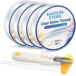 حزمة من 4 أسلاك صيد شفافة 400 متر (0.45 مم × 100 م × 4 بكرة)، مع إبرتين، 1 خط صيد مقص، سلك تعليق شفاف غير مرئي، خيط نايلون قوي لتزيين الحرف البالونية المعلقة in Kuwait