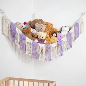 Stuffed Animal Storage Net or Toy Hammock Macrame Corner Hanging Net for Plush Toy Storage Nursery Kidroom Organizer Stuffy Animal Toy Display