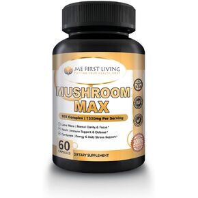 Me First Living Mushroom Max Supplement 10in1 Capsule with Lions Mane, Cordyceps, Turkey Tail, Reishi, and More. High Strength Nootropic Brain Supplements for Memory & Focus - Lions Mane Supplement