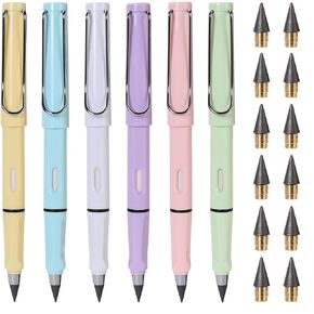 sharme Infinity Pencil, 6 Pcs Magic Forever Pencils,Reusable Everlasting Pen with Eraser,Never Ending Pencil Replaceable Head, Inkless Eternal Pencil For School Office For Writing,Art Sketch,Drawing