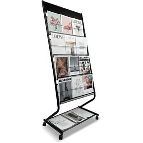 رف مجلات قائم على الأرض من tongmo مكون من 4 طبقات مع عجلات وحامل عرض كتيبات ومعدن عالي الصلابة للمعارض والمكاتب وأي منظمة تتطلب عرض المعلومات (أسود) in Kuwait