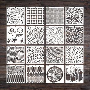 16Pcs Wall Texture Stencils Plastic Mixed Media Stencils Geometric Painting Stencils Reusable Art Stencils DIY Crafts Drawing Template for Card Scrapbooking Painting on Wood Wall Floor Canvas Decor in Kuwait