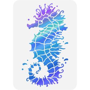 FINGERINSPIRE Seahorse Stencil 8.3x11.7inch Reusable Sea Animal Seahorse Painting Template Summer Ocean Theme Stencil Marine Life Stencil for Painting on Wall, Wood, Fabric, Paper and Furniture