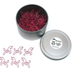 Butler in the Home Unicorn Shaped Paper Clips Great for Paper Clip Collectors or Office Gift - Comes in Round Tin with Lid and Gift Box (100 Count Pink)