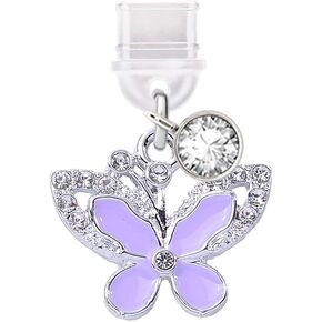 ELISE & FONDA TP342 Type-C USB Charging Port Anti Dust Plug Little Crystal Butterfly Cell Phone Charm for iPhone 15 and Samsung/OnePlus/Xiaomi/oppo Android Phones (Purple)