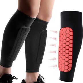 2PCS Soccer Shin Guards Pads for Kids Youth Adult, Calf Sleeve Compression with Honeycomb Pads Support for Football Baseball Taekwondo Boxing MTB Protective Gear