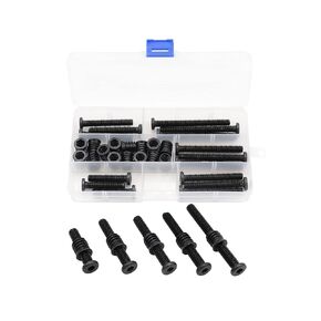 LBY 15 Sets 5/16×15mm Threaded Inserts Nuts and Bolt Assortment kit, Hex Socket Drive Furniture Flanged Screw-in Nut(with Bolt), 5 Sizes, Carbon Steel, Black
