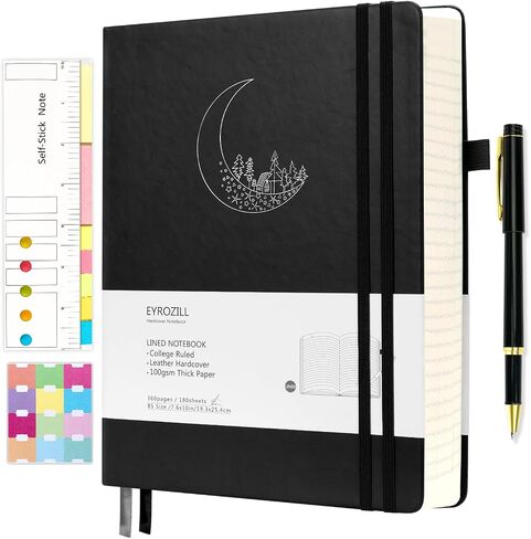 B5 Lined Notebook Journal with Pen, 360 Pages, Black Journal for Men Women, 100 GSM Thick Paper, Hardcover Notebooks for Work Writing (7.6" X 10" Black Moon) in Saudi Arabia