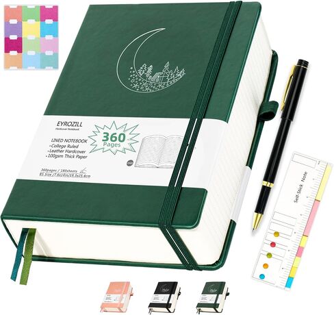 B5 Lined Notebook Journal with Pen, 360 Pages, Black Journal for Men Women, 100 GSM Thick Paper, Hardcover Notebooks for Work Writing (7.6" X 10" Black Moon) in Saudi Arabia