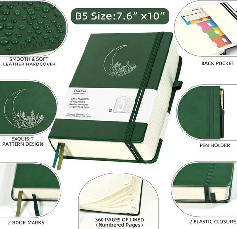 B5 Lined Notebook Journal with Pen, 360 Pages, Black Journal for Men Women, 100 GSM Thick Paper, Hardcover Notebooks for Work Writing (7.6" X 10" Black Moon) in Saudi Arabia