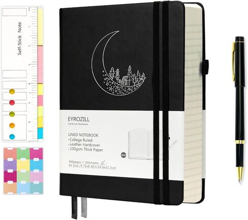 B5 Lined Notebook Journal with Pen, 360 Pages, Black Journal for Men Women, 100 GSM Thick Paper, Hardcover Notebooks for Work Writing (7.6" X 10" Black Moon) in Kuwait