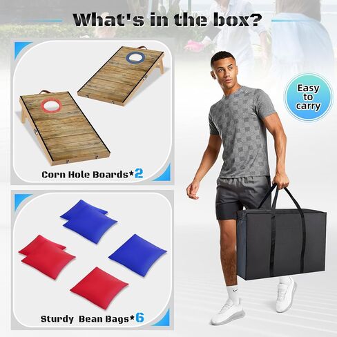 مجموعة ألواح كورنهول قابلة للطي بطول 2 قدم × 1 قدم من الخشب الصلب مع 6 أكياس فول وحقيبة حمل لعبة كورنهول محمولة في الداخل أو الخارج للأطفال والكبار في ألعاب الرمي في الفناء الخلفي in Kuwait