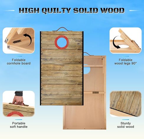 مجموعة ألواح كورنهول قابلة للطي بطول 2 قدم × 1 قدم من الخشب الصلب مع 6 أكياس فول وحقيبة حمل لعبة كورنهول محمولة في الداخل أو الخارج للأطفال والكبار في ألعاب الرمي في الفناء الخلفي in Kuwait