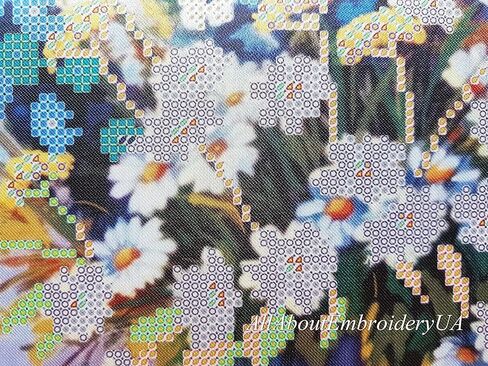 AllAboutEmbroideryUA طقم تطريز بالخرز باقة من البابونج مطرز بالغرز المتقاطعة منظر طبيعي مجموعة تطريز يدوية in Kuwait