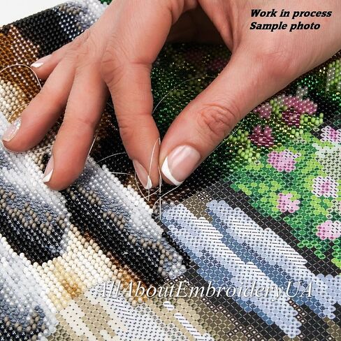 AllAboutEmbroideryUA طقم تطريز بالخرز باقة من البابونج مطرز بالغرز المتقاطعة منظر طبيعي مجموعة تطريز يدوية in Kuwait