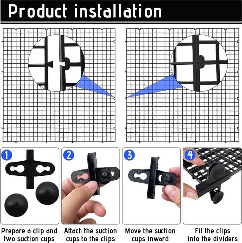 16 عبوة من مقسم خزان الأسماك، شبكة قفص بيض بلاستيكي مقاس 11.8 بوصة، عزل سفلي لخزان الأسماك مع 16 قطعة من المشابك الماصة لموزع ضوء التكاثر المختلط in Kuwait