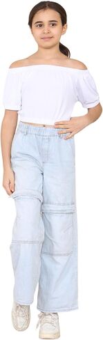Loxdonz Girls Short Sleeve Crop Top Kids Off Shoulder Top T-Shirt Tee Tops in Saudi Arabia