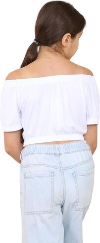 Loxdonz Girls Short Sleeve Crop Top Kids Off Shoulder Top T-Shirt Tee Tops in Saudi Arabia