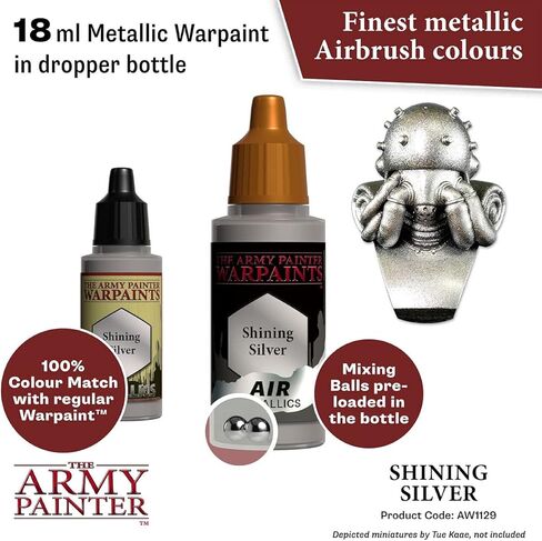 The Army Painter Warpaint Air Metallics Shining Silver - Acrylic Non-Toxic Heavily Pigmented Water Based Paint for Tabletop Roleplaying, Boardgames, and Wargames Miniature Model Painting in Saudi Arabia