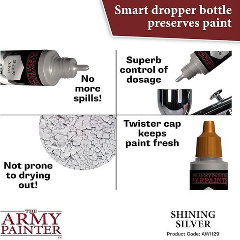 The Army Painter Warpaint Air Metallics Shining Silver - Acrylic Non-Toxic Heavily Pigmented Water Based Paint for Tabletop Roleplaying, Boardgames, and Wargames Miniature Model Painting in Saudi Arabia