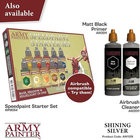 The Army Painter Warpaint Air Metallics Shining Silver - Acrylic Non-Toxic Heavily Pigmented Water Based Paint for Tabletop Roleplaying, Boardgames, and Wargames Miniature Model Painting in Saudi Arabia