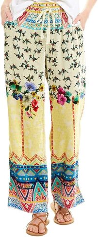 بنطلون نسائي من Johnny Was مصنوع من الحرير المخملي برباط مع طباعة متعددة الألوان in Kuwait