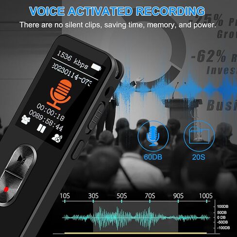 مسجل صوت رقمي، مسجل نشط 64 جيجا مع تشغيل 3072 كيلو بايت في الثانية، تقليل الضوضاء وحماية كلمة المرور للمحاضرات والاجتماعات والفصول الدراسية in Kuwait