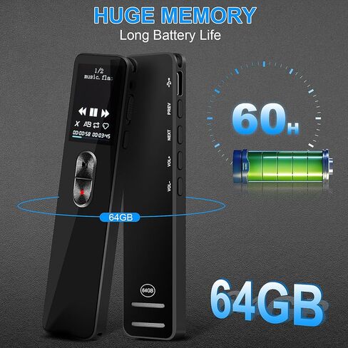 مسجل صوت رقمي، مسجل نشط 64 جيجا مع تشغيل 3072 كيلو بايت في الثانية، تقليل الضوضاء وحماية كلمة المرور للمحاضرات والاجتماعات والفصول الدراسية in Kuwait