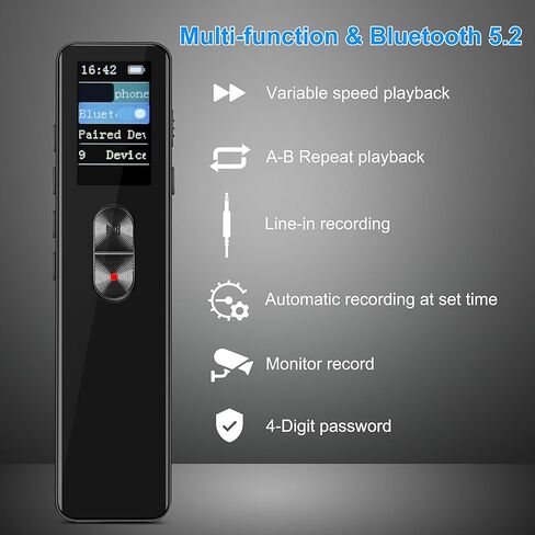 مسجل صوت رقمي، مسجل نشط 64 جيجا مع تشغيل 3072 كيلو بايت في الثانية، تقليل الضوضاء وحماية كلمة المرور للمحاضرات والاجتماعات والفصول الدراسية in Kuwait
