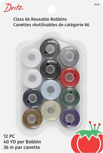 Dritz 950 Bobbins، فئة 66، بلاستيك مملوء مسبقًا، ألوان أساسية (12 قطعة)، أبيض in Saudi Arabia