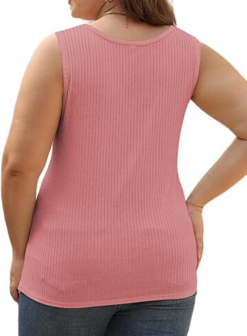 VISLILY Womens-Plus-Size-Summer-Tank-Tops Henley Scoop Neck Camisole Ribbed Sleeveless T Shirts Buttons Up Tunics Tee XL-5XL in Saudi Arabia