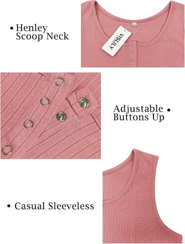 VISLILY Womens-Plus-Size-Summer-Tank-Tops Henley Scoop Neck Camisole Ribbed Sleeveless T Shirts Buttons Up Tunics Tee XL-5XL in Saudi Arabia