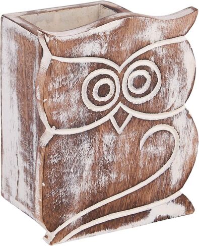 هدايا عيد الأم، تصميم بومة، حامل قلم رصاص من الخشب الريفي، حامل القلم، نظارات النظارات، منظم العلبة، لوازم المكتب، إكسسوارات، أفكار الهدايا، زملاء العمل في المكتب (محروقة) in Kuwait