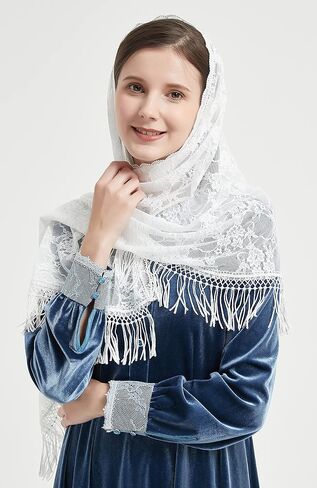 مصلى الحجاب وشاح الكنيسة الكاثوليكية الحجاب الدانتيل شرابة التفاف شال كتلة غطاء الرأس M10 in Saudi Arabia