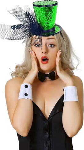 Green Glitter Mini Top Hat on Headband with Veil Leprechaun Hat Headband Saint Patty's Day Accessories for Women Girls Costume St. Patrick's Day in Kuwait