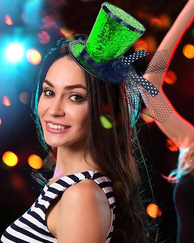 Green Glitter Mini Top Hat on Headband with Veil Leprechaun Hat Headband Saint Patty's Day Accessories for Women Girls Costume St. Patrick's Day in Kuwait