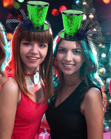 Green Glitter Mini Top Hat on Headband with Veil Leprechaun Hat Headband Saint Patty's Day Accessories for Women Girls Costume St. Patrick's Day in Kuwait